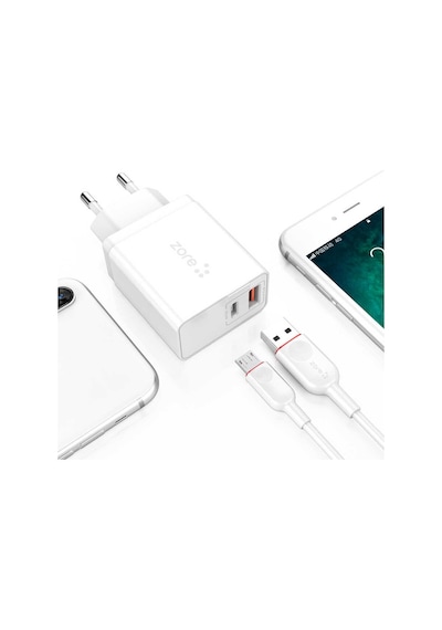 Subutu Xmac Serisi Zr-x2 Micro 2 İn 1 Şarj Seti - Beyaz Beyaz