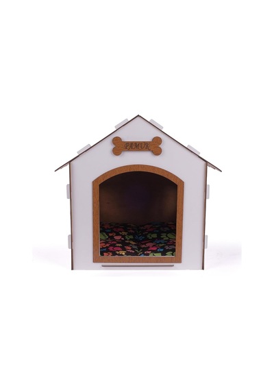 Ahşap Dekoratif Kedi Ve Köpek Evi Ve Minderi, Köpek Kulübesi, Mdf Materyal Beyaz Kahverengi, Standart