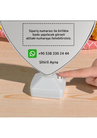 Kalpli Sihirli Ayna Sevgiliye Hediye Led Işıklı Fotoğraf Baskısı Gece Lambası Kalp Şeklinde Ayna Mini Boy Beyaz