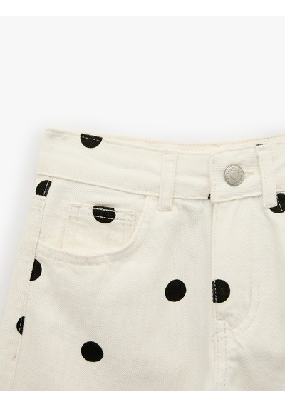 Koton Yüksek Bel Pamuklu Puantiyeli Balon Form Denim Pantolon Ekru Desenli 7wkg40023ad