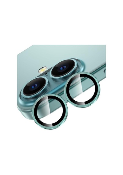İphone 16 Ve İphone 16 Plus Uyumlu Kamera Camı Lens Koruyucu Halka Set - Yeşil 50 x 22