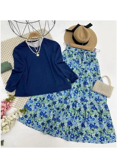 Lovie Moda Kadın Çalıkuşu Etekli Takım Lacivert
