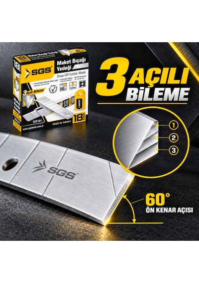 Sgs Sgs164 18 Mm Maket Bıçağı Yedeği 0,50 Mm 10 Paket 100 Adet Metal Uç Kutu