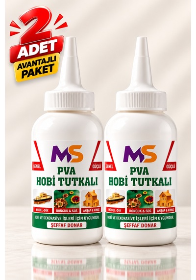 2 Adet Pva Hobi Tutkalı 150 Gram Şeffaf Hazır Ahşap Karton Kumaş Kağıt Uygulama Maket Yapıştırıcısı