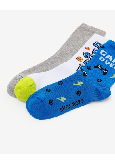 Skechers 3'lü Paket Funny Feet Uzun Çorap Büyük Erkek Çocuk Beyaz-gri-mavi Sk2520125-3474