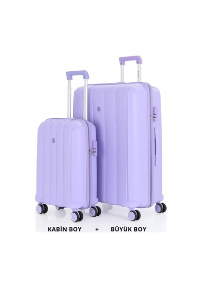 Mçs Bavul Büyük Ve Kabin 2li Set Kırılmaz Silikon Valiz V305 Lila