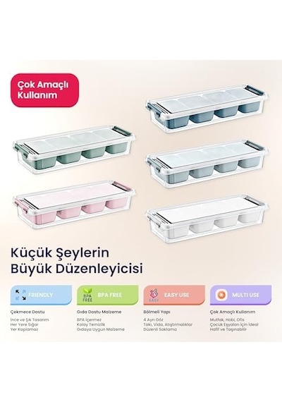 Grand 4 Bölmeli Organizer Çekmece Dostu, Gıda Temasına Uygun Ve Pratik Saklama Beyaz 10