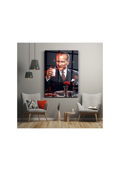 Cam Tablo Atatürk Portresi Premium Duvar Dekoru Modern Salon, Ofis Ve Makam Odası Dekorasyonu