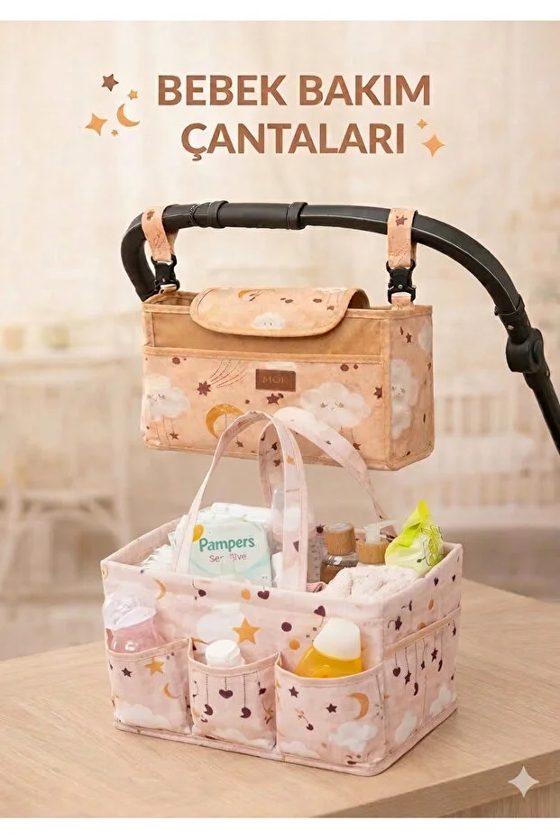 Premium Bebek Arabası Organizer Çanta I Bebek Bakım Çantası Pembe
