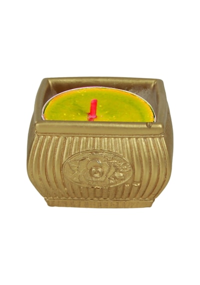 Eskitme Mumluk Şamdan Tealight Mum Uyumlu Mini Çizgili Çiçekli Model - Altın