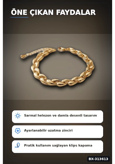 Bay Pirinç Sarmal Helezon Damla Desenli 18 Cm Kadın Bileklik - Tekli Paket Bx-313613 Najmaddin Standart