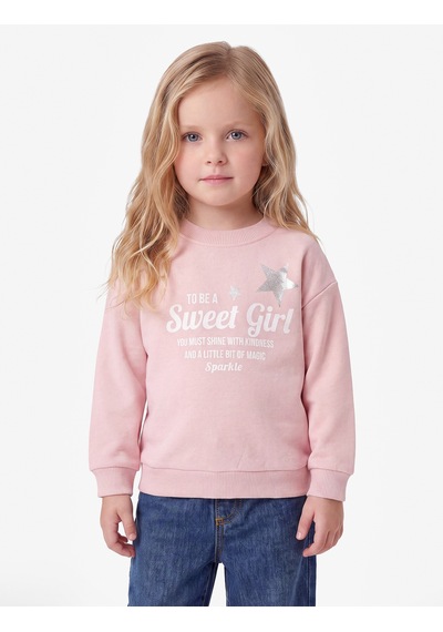 Koton Baskılı Uzun Kollu Bisiklet Yaka Şardonlu Sweatshirt Pembe 7wmg10102ak Gül