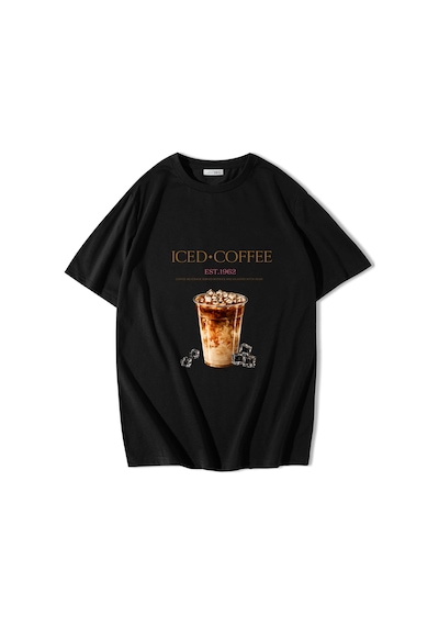 Brz Collectıon Brz Collection Unisex Oversize Iced Coffee T-shirt Siyah