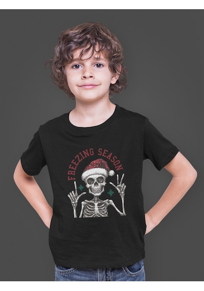 Bumeta Noel Temalı Christmas Freezing Season Çocuk Tişört T-shirt Siyah
