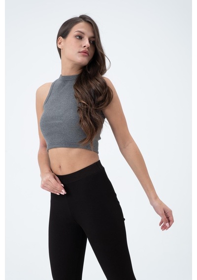 Quhox Kadın Kaşkorse Crop Atlet Gri