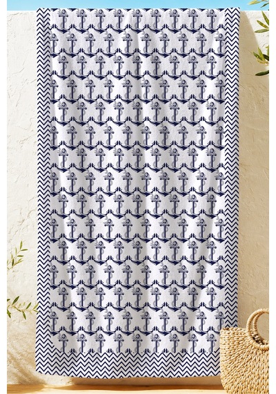 Çapa Marine Nautical Plaj Havlusu - Lacivert Beyaz Akdeniz Stil Hızlı Kuruyan Mikrofiber Havlu Örtü Çok Renkli