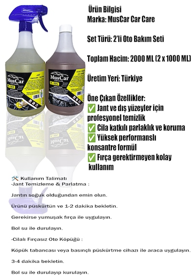 Muscar Oto Bakım Seti Jant Temizleyici+cilalı Fırçasız Oto Köpüğü
