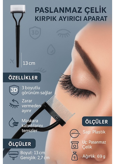 Lexroo Paslanmaz Çelik Kirpik Kıvırıcı Aparat Kirpik Ayırma Aleti