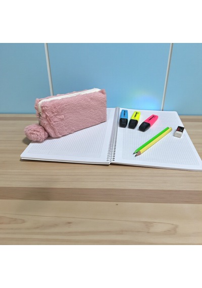 Elegance Peluş Ponponlu Pudra Rengi Kalem Çantası Çok Renkli