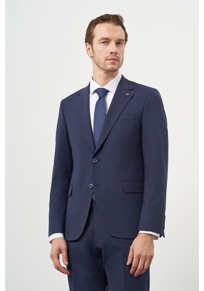 Morven Erkek Lacivert Yün Slim Fit Mono Yaka Takım Elbise 25mc001022208 Lacivert