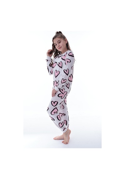 Kız Çocuk Kalpli Desenli Pamuklu Pijama Takımı Rahat Ve Tatlı Uyku Takımı Çok Renkli