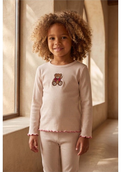 Katia&bony Kız Çocuk Teddy Desenli Pijama Takımı Ekru Ekru