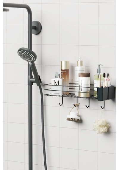 Yapışkanlı Büyük Boy Askılı Banyo Rafı Duş Şampuanlık Duvar Düzenleyici Organizer Siyah