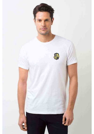Hufflepuff H P Baskılı Beyaz Erkek Tshirt