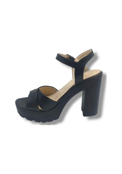Selfie 4280-26 Cilt Çapraz Bant Platform Topuk Fashion Kadın Sandalet 11cm Siyah
