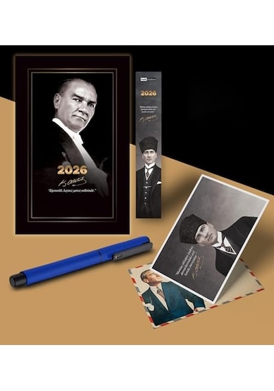 Gazi Paşa Atatürk Ajandası Ayraç Kartpostal Kalem - Lacivert
