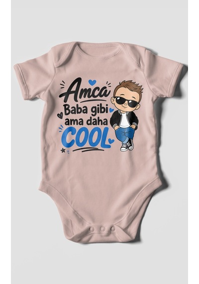Morivokids Amca Temalı Kısa Kollu Bebek Body %100 Pamuk Pastel Pembe