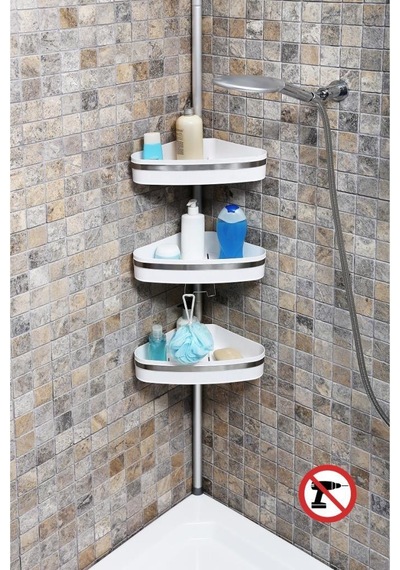 Primanova Yaylı Banyo Köşe Rafı Banyo Köşe Seti Fina N39 Beyaz Çok Renkli