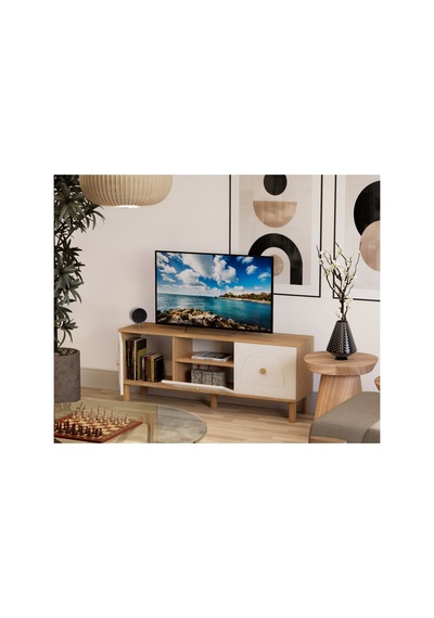 Tamamı Mdf Bohem Tv Ünitesi 150 Cm Safir Meşe Sepet Kahverengi