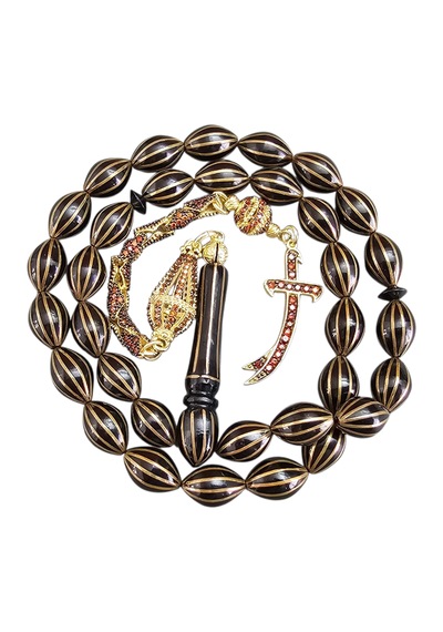 Diamond Gümüş Püsküllü 12'li Bronz Karpuz Yarma Gürcü Taşı Tesbih Lt1424 Siyah