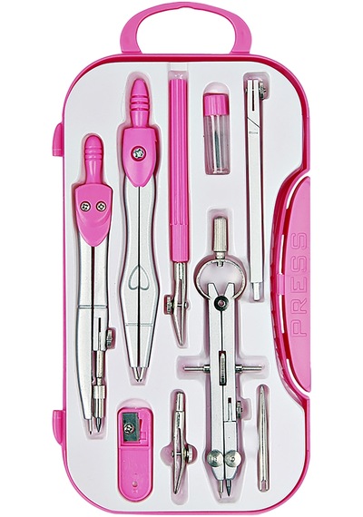 Brons Trilinli Metal Pergel Seti Pembe