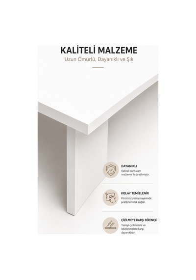 Nordıc Modern Beyaz Orta Sehpa Minimalist Salon Sehpası 90x45x40 Cm Beyaz Beyaz