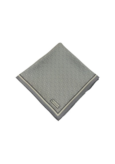 Vakko Twill İpek Eşarp - Helezon Monogram - Açık Gri Krem