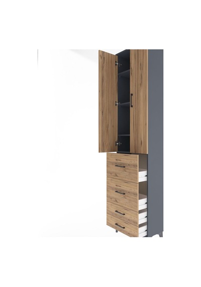 Arges Dolap Tek Raflı 4 Çekmeceli 2 Kapaklı 60x30x243 Aytaşı-çam Antrasit