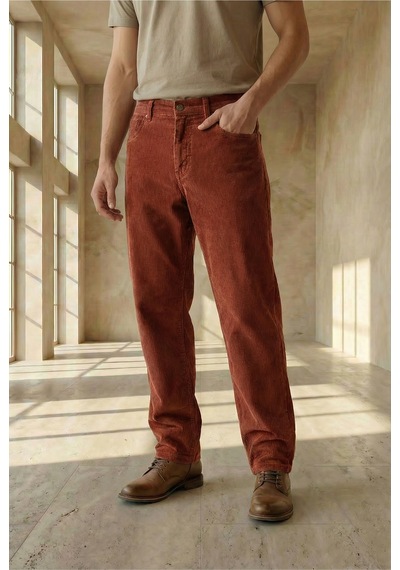 Little Cup Jeans Co Erkek Baggy Fit Rahat Kalıp Kiremit Kadife Pantolon