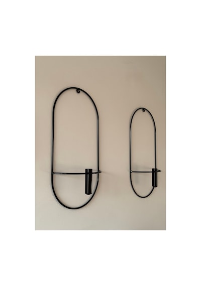 MetaQuartz Aksesuar 2 Li Siyah Oval Çiçeklik , Modern Dekoratif Metal Duvar Çiçeklik