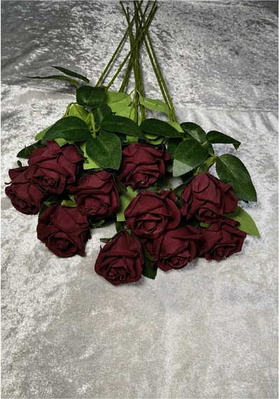 Kaliteli 10 Lu Bordo Yapay Kadife Gül Ev Vazo Dekor Süsü Özel Gün Çiçeği Yapay Çiçek Bordo - 914278501 Bordo