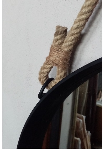 Dekoratif 45 Cm Metal Çerçeve Halat Askılı Ayna Mat Siyah