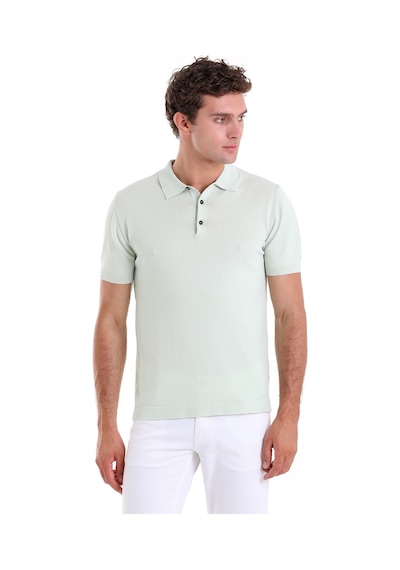 Hatemoğlu Su Yeşili Comfort Fit Düz Polo Yaka Rayon Triko Tişört Yeşil
