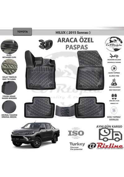 Toyota Uyumlu Hilux / 2015 Sonrası / Siyah / Rizline Paspas