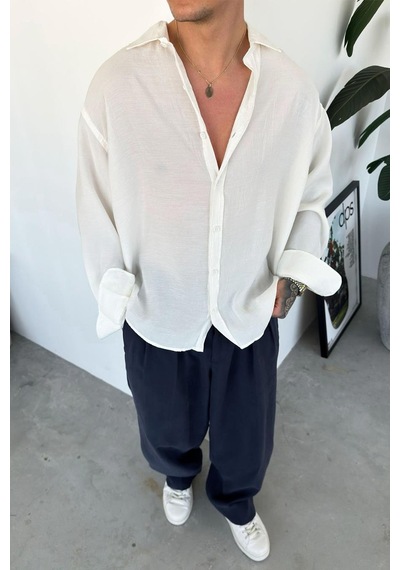 Beyaz Basic Oversize Modal Gömlek Beyaz