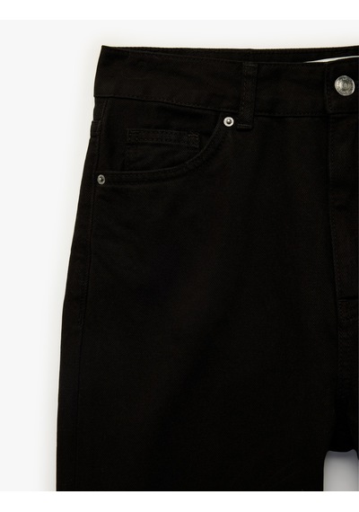 Koton Yüksek Bel Cepli Düğmeli Pamuklu Düz Paça Denim Pantolon - Mom Slim Jean Siyah 6sal40075mw Siyah Koton Yüksek Bel Cepli Düğmeli Pamuklu Düz Paça Denim Pantolon - Mom Slim Jean Siyah 6sal40075mw Siyah