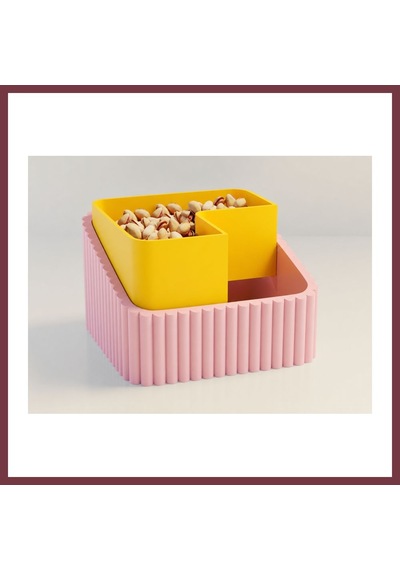 Storeşahin 3d Baskı Fıstık Kasesi - Çift Hazneli Kabuk Ayırıcı Sunum Kasesi - Pembe Sarı Shn0720