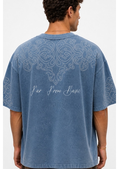 Respire Erkek Far From Basic Yıkamalı Oversize T-shirt Bebe Mavi Bebek Mavisi