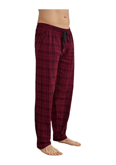 Kly Ince Tek Alt Çok Rahat Ekoseli Pamuk Pijama Bordo