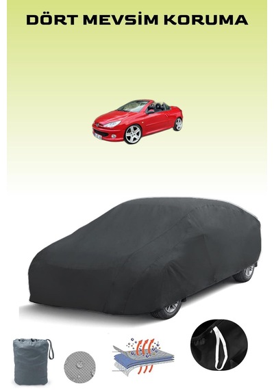 Siyah, Peugeot 206 Cc 2001 - 2007, Araba Brandası, Oto Örtüsü, Araba Çadırı Siyah